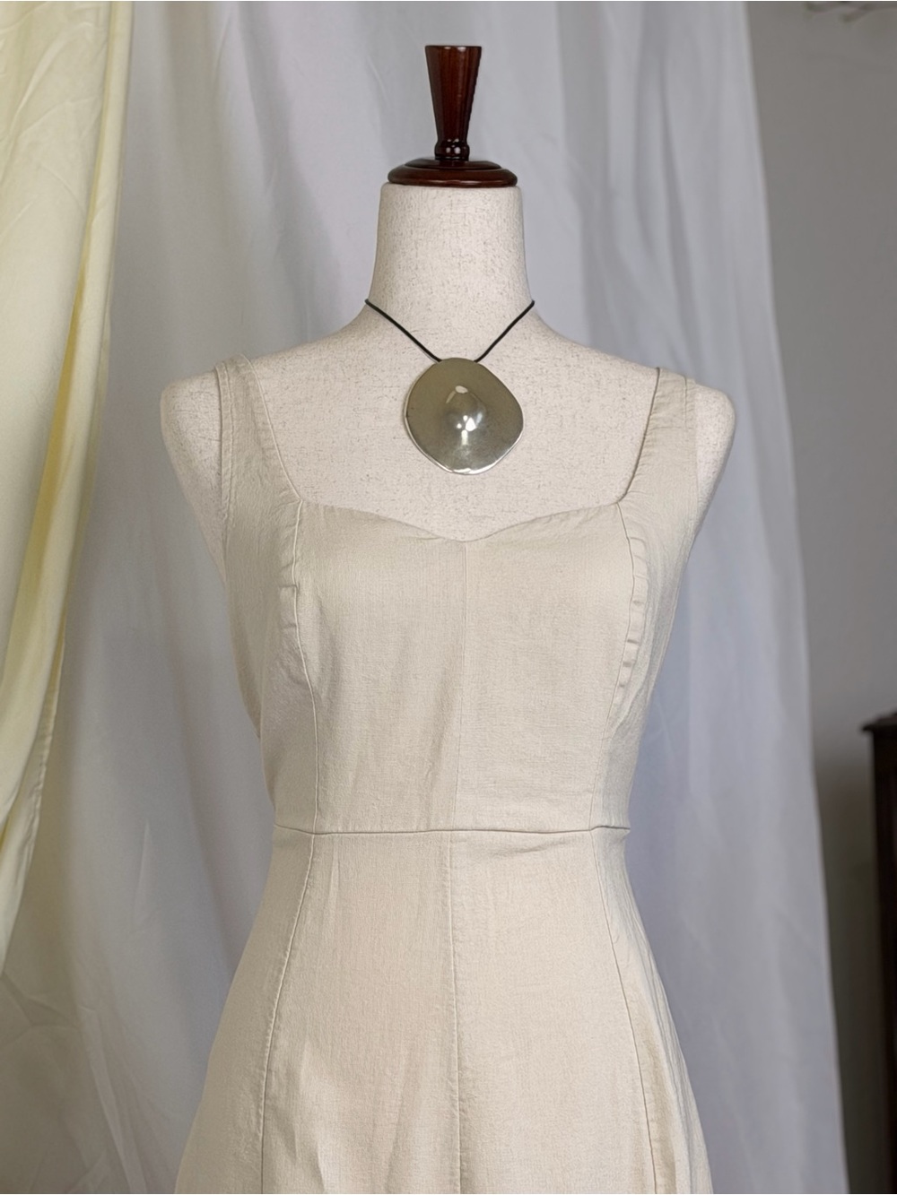 Old Navy Cream Linen-Blend Summer Dress - Cottagecore boho prairie size M chic - Picture 3 of 9